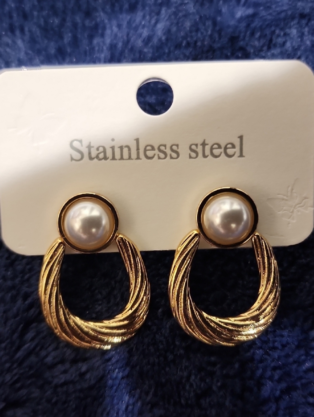 Gold Pearl Hoop Drop Earrings - Stainless Steel Accent